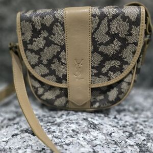 Yves Saint Laurent Crossbody With Tan Leather And Brown And Tan Coated Canvas